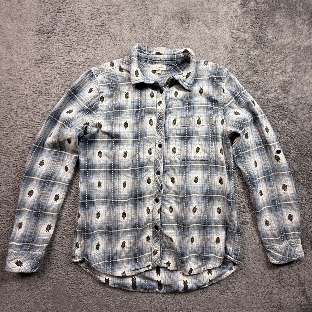 Dylan Button Up Flannel Shirt Womens S Light Blue Excellent Y2K Shadow Plaid